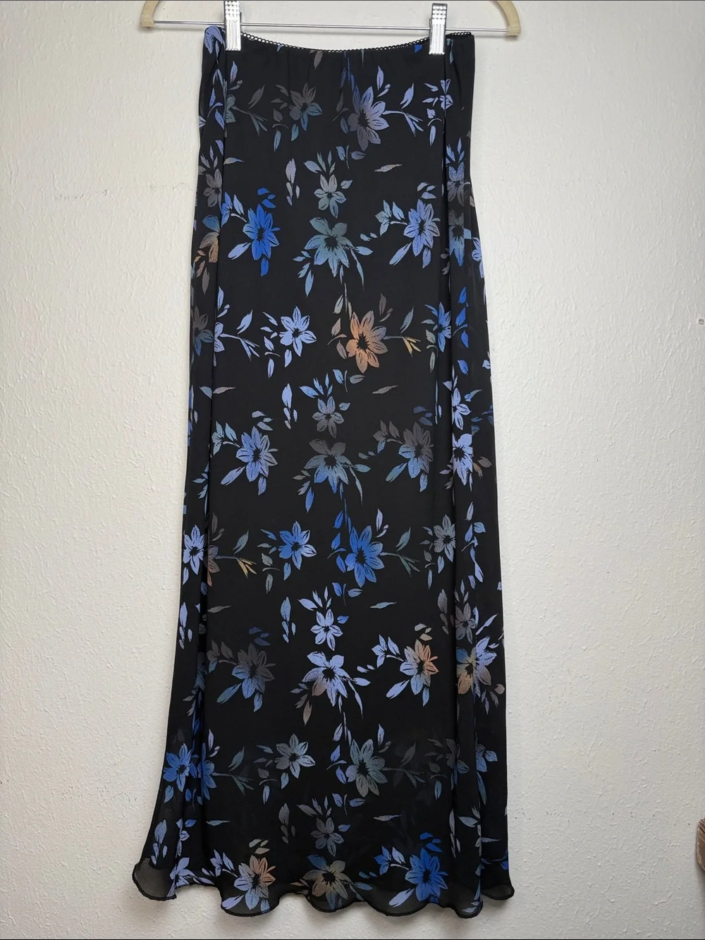 Wild Fable Black Floral Maxi Slip Skirt with Blue & Peach Blooms